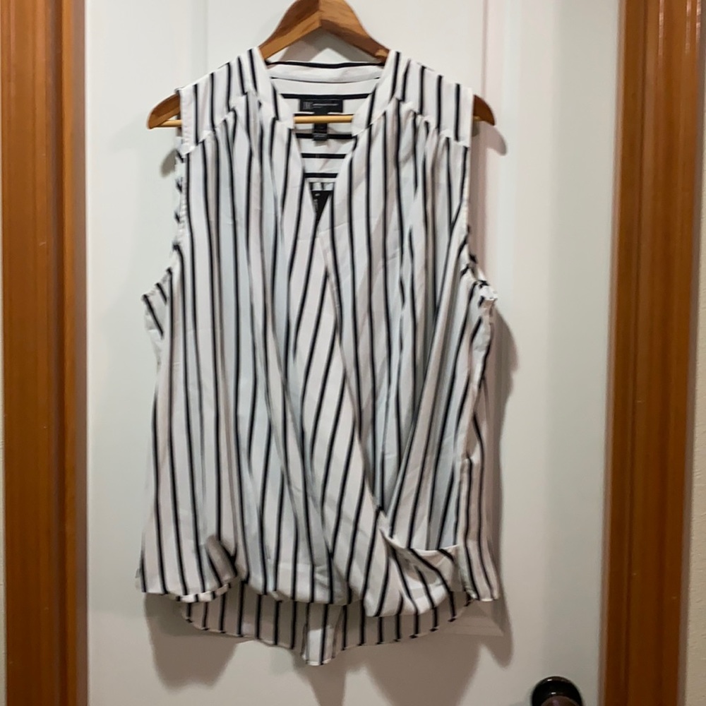 INC White w/Black Stripes Woman Blouse, size 18W